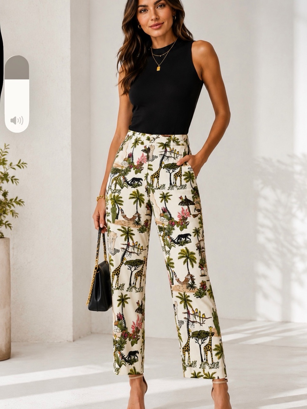 Joseph Ribkoff Cream Tropical Animal Print Wide-Leg Pants